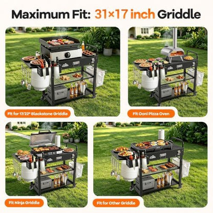 Grill Cart for Blackstone Griddle, Outdoor Grill Table Foldable for Ninja