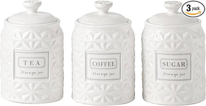 Azure Starfield Ceramic Canisters Sets For The Kitchen Canisters For Countertop Set of 3 Airtight Coffee Canisters For Ground Coffee Sugar Container Tea Storage Jars With Lids Farmhouse Decor
