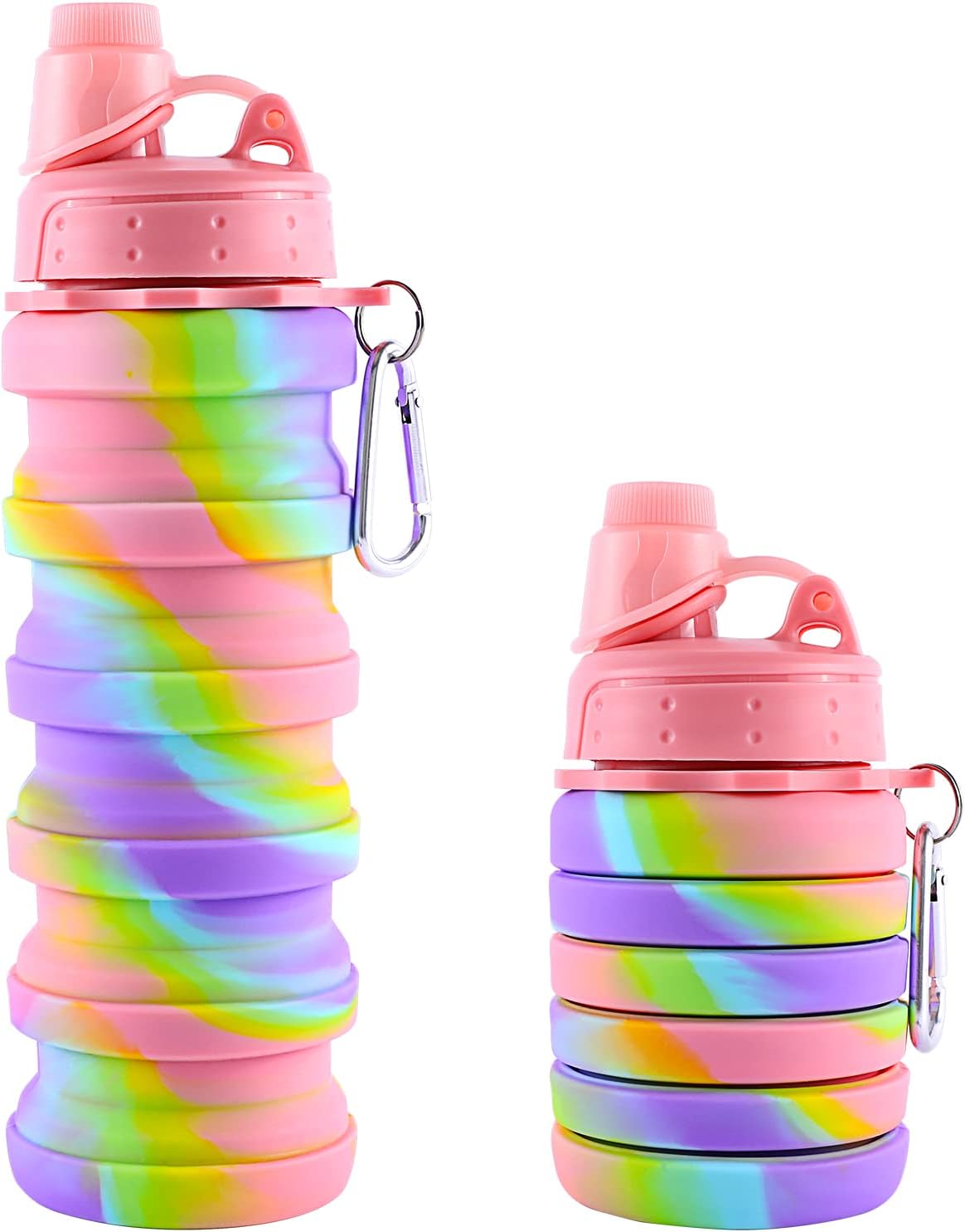 Collapsible Water Bottles for Travel, Foldable Sports Water Bottle for Kids, Reusable Water-proof Silicone Water Bottles with mountaineering Buckle for Camping Hiking Holiday