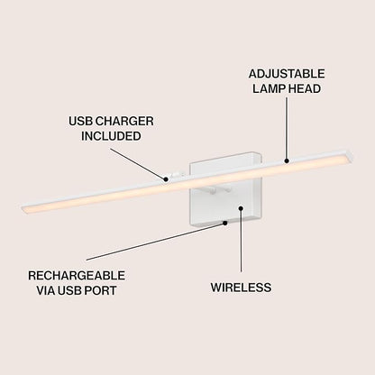 JONATHAN Y JYL7163B Santino 28" Modern Minimalist Swivel Integrated Dimmable LED Rechargeable Picture Light with Touch Sensor for Bedroom, Living Room, Kitchen, Office, White