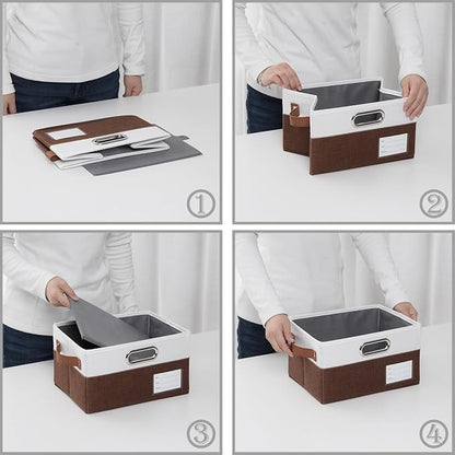 PRANDOM Foldable Storage Bins with Handles [3-Pack] Fabric Collapsible Storage Boxes Baskets Cubes Containers with Handles for Closet Living Room Bedroom (Brown & White 11.5x8.5x6.7'')