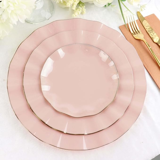Efavormart 10 Pack | Blush/Rose Gold 6" Round Plastic Dessert Salad Plates