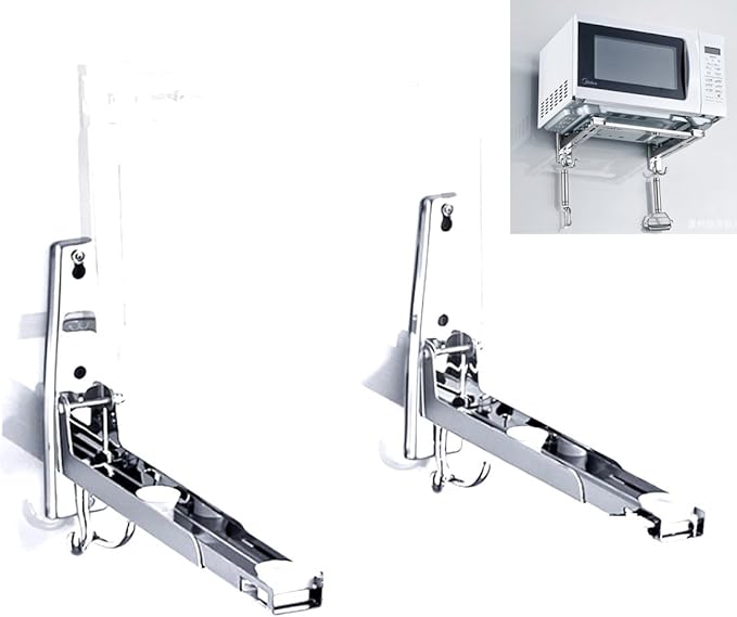 MOTONG Stainless Steel Microwave Oven Wall Mount Stand Holder Shelf with Removable Hook