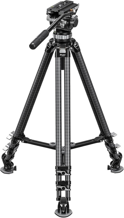 Leofoto LVC-253C+BV-20 Video Tripod, Twin Leg, Integrated Bowl, Leveling Base with Handle, 3 Leg Sections, Fluid Head Set, Lever Release Clamp