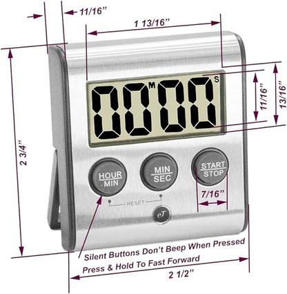Elegant Digital Kitchen Timer, Stainless Steel Model eT-78, Displays 0-99 Min. or 0-99 Hr., Super Strong Magnet, Volume Switch for Mute/Soft/Loud Alarm, Auto Shut Off, Auto Memory by eTradewinds