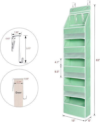 Univivi 6-Shelf Over Door Hanging Organizer Fabric Baby Door Storage with 5 Large Pockets and 3 Small PVC Pockets Wall Mount Hanging Storage Organizers for Baby Essential (Green)