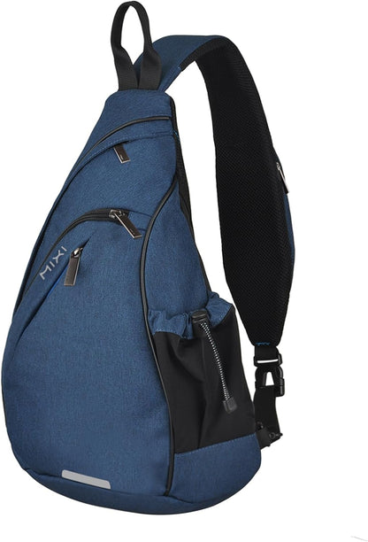 mixi Sling Bag Men Backpack Unisex One Shoulder Bag Hiking Travel Backpack Crossbody with USB Port for Men Women Versatile Casual Daypack-19 inch,Dark Blue