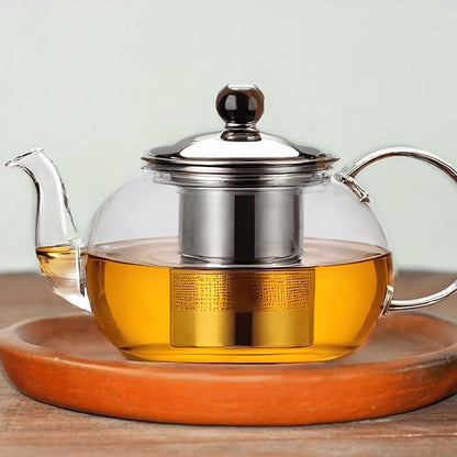 20oz (600ml) Small Clear Glass Tea Pot Set with Infuser – High Borosilicate Stovetop Teapot for Loose Leaf Tea, Herbal Infusions, and Blooming Teas – Durable, Heat-Resistant Tea Maker with Handle