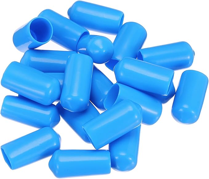 uxcell 20pcs Rubber End Caps 10mm(3/8") ID Vinyl PVC Round Tube Bolt Cap Cover Screw Thread Protectors,Light Blue