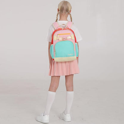 Lightweight Cute Kids Backpack for School Kindergarten Elementary Backpacks for Gilrs ages 6-8-10 (Aqua Pink Red)