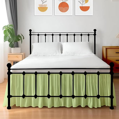 Shreem Linen Ruffled Bed Skirt with Split Corners, Gathered Style, 100% Microfiber, 30-Inch Drop, Dust Ruffle Bedskirt with Platform, Queen-XL, Sage