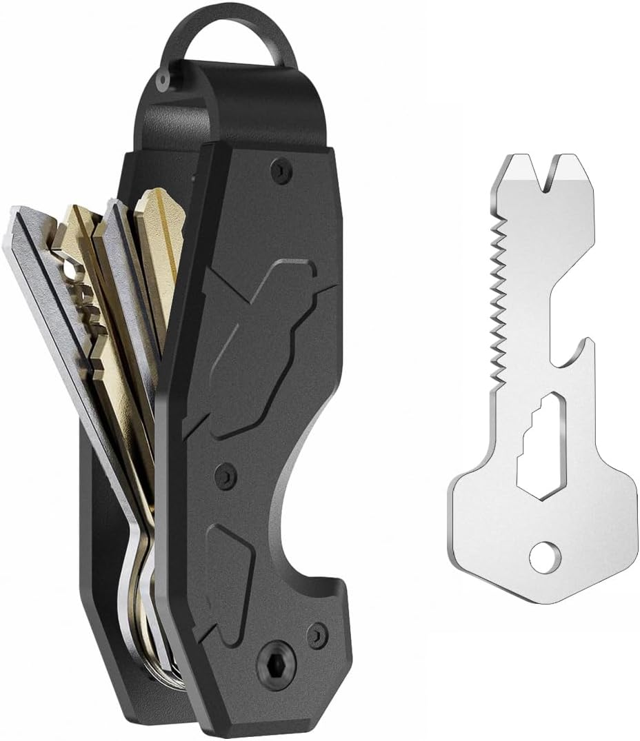 Zeeker Compact Key Organizer Keychain with Built-in Tools – Holds 1-6 Keys, Includes Bottle Opener, Hex Wrench, and Serrated Cutter – Minimalist Key Holder for Men and Women (Black)