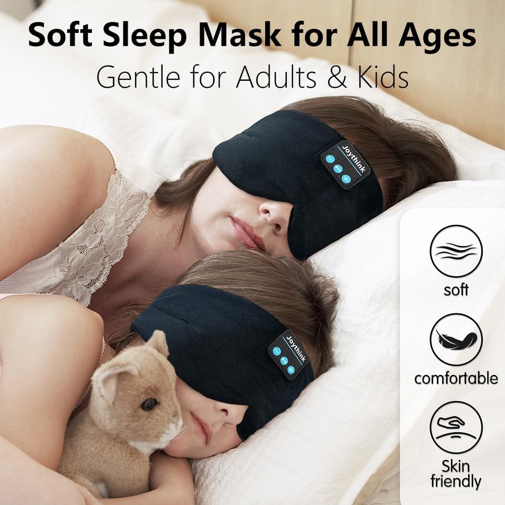 Joythink Sleep Headphones Sleep Mask Kids Children Wireless Music Eye Mask Sleeping Headphones Headband for Side Sleepers Silk Sleep Mask with Wireless Headphones Ultra-Thin Stereo Speakers