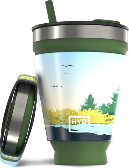 HYDAWAY 16oz Collapsible Tumbler - BPA-Free, Reusable Silicone Cup with Lid & Insulating Sleeve - Perfect for Coffee, Travel, and Everyday Use
