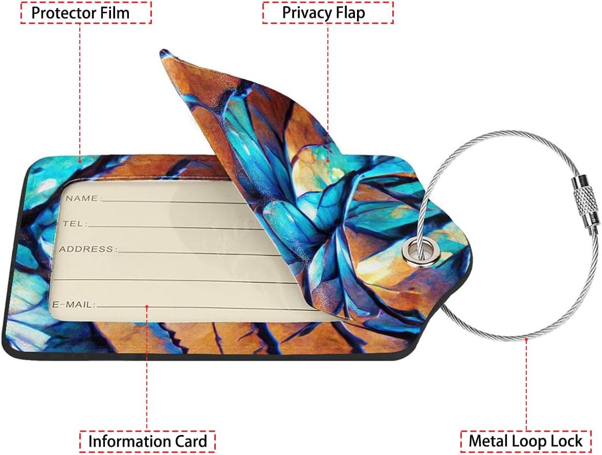 Dragon Scale Luggage Tags for Suitcases,2 Pack Luggage Tag, Leather Stainless Steel Loop Label Tag for Women Girl Travel Bag Suitcase
