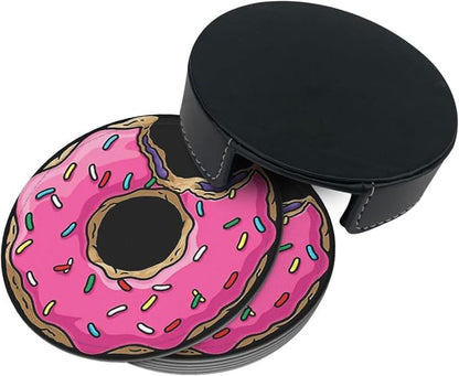6 Pcs Funny Food Donut Leather Coasters
