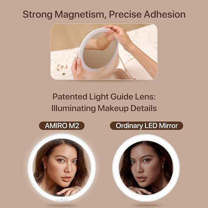 AMIRO M2 LumoCube Makeup Mirror with Bag - Portable LED Makeup Mirror with Lights, 5-Level Brightness, 3-Color Lights - Travel Makeup Organizer - Pink