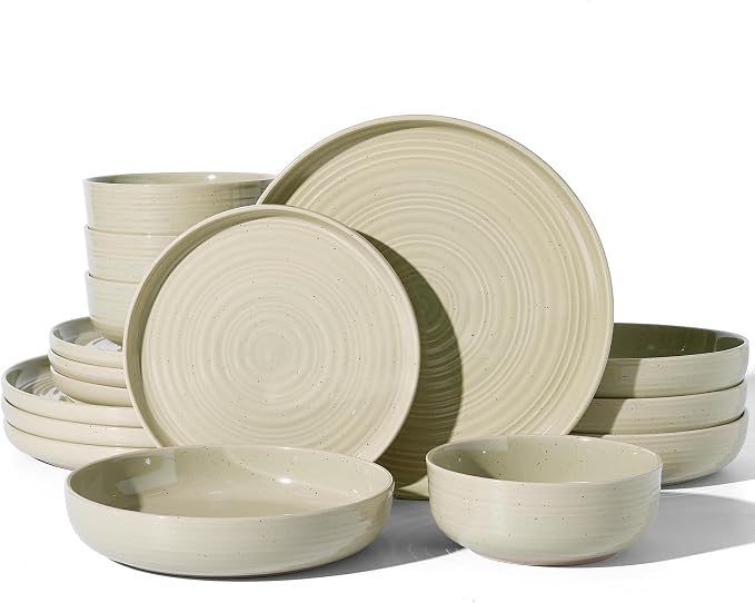 Stoneware Dinnerware Set with Pasta Bowls, Service