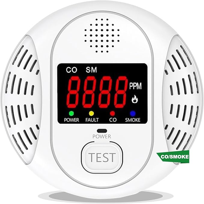 Carbon Monoxide and Smoke Detector Equipped with LCD Display, Battery Powered, Dual Sensor Alarm, 85dB Voice Alarm and Real-time CO Tracking, Suitable for Home/Kitchen/Bedroom/RV 2-Pack