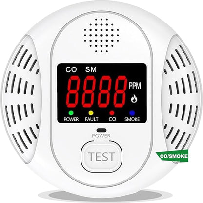 Carbon Monoxide and Smoke Detector Equipped with LCD Display, Battery Powered, Dual Sensor Alarm, 85dB Voice Alarm and Real-time CO Tracking, Suitable for Home/Kitchen/Bedroom/RV 2-Pack