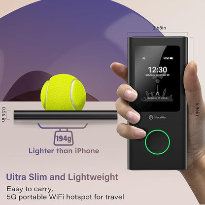 GlocalMe Numen Air 5G Hotspot with 30GB US/CA/MX Data 60Days, Portable WiFi Hotspot for Travel, Ultra High Speed Mobile Hotspot Device with Touch Screen, No SIM Card Required, 16 Connected Devices