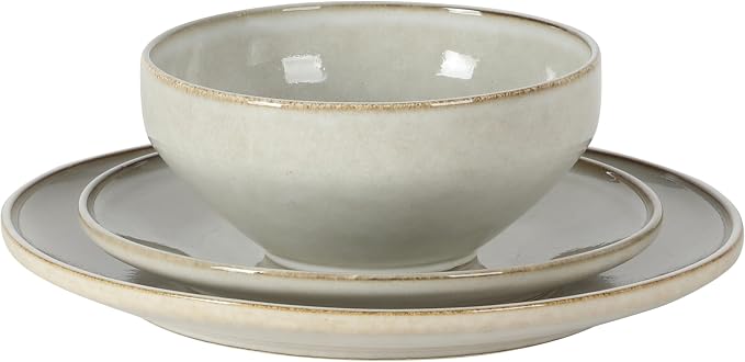 Gibson Elite White Sands Plates and Bowls Sets, 12-Piece Stoneware Dinnerware