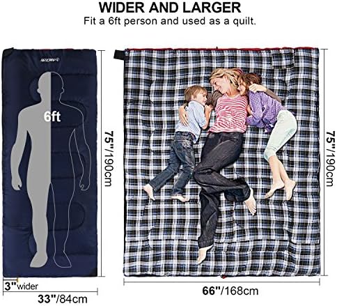 REDCAMP Cotton Flannel Sleeping Bag for Camping Backpacking, Adults Cold Weather Envelope Sleeping Bags with 2/3/4/6lbs Filling