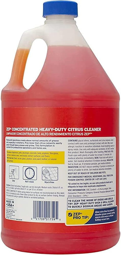 Zep Heavy-Duty Citrus Degreaser Refill - 1 Gallon (Case of 2) ZUCIT128 - Professional Strength Cleaner and Degreaser, Concentrated Pro Formula