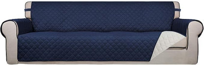 PureFit Reversible Quilted Sofa Cover, Water Resistant Slipcover Furniture Protector, Washable Couch Cover with Non Slip and Elastic Straps for Kids, Dogs, Pets (XX Large, Navy/Ivory)