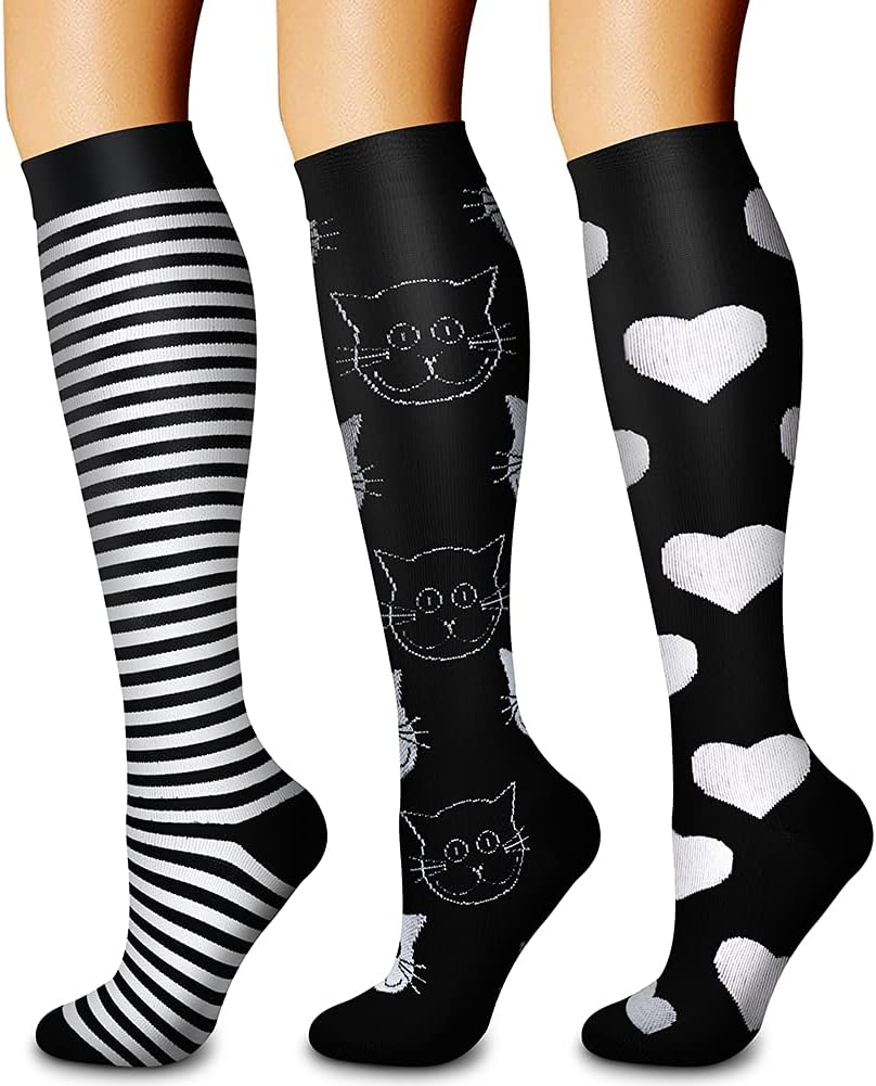 CHARMKING Compression Socks for Women & Men Circulation (3 Pairs) 15-20 mmHg is Best Support for Athletic Running Cycling