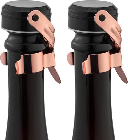WOTOR Champagne&Wine Bottle Stoppers Stainless Steel with Food Grade Silicone, Leak Proof Keep Fresh Reusable Saver, Cork Suitable for Wine, Champagne, Cava, Prosecco and Sparkling (2 Pack Rosegold）