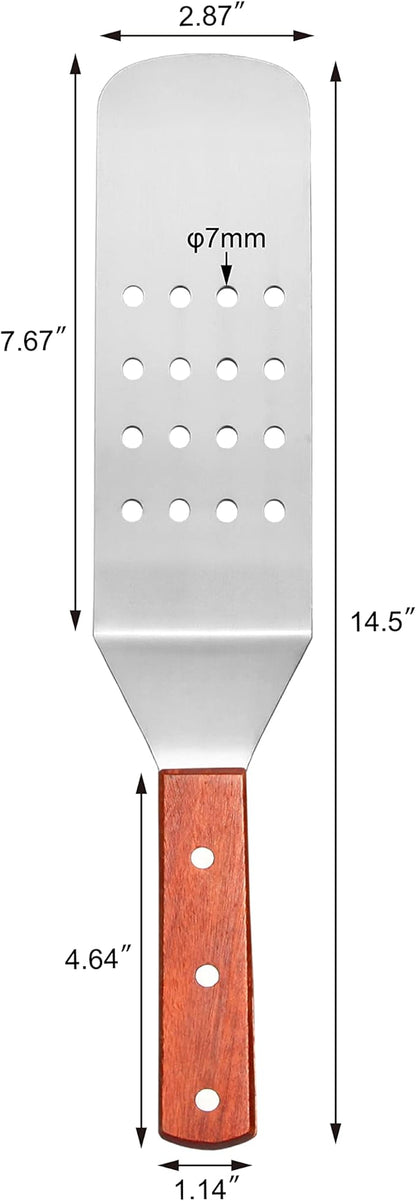 New Star Foodservice 36312 Wood Handle Flexible Grill Turner/Spatula, 14.5-Inch, Perforated