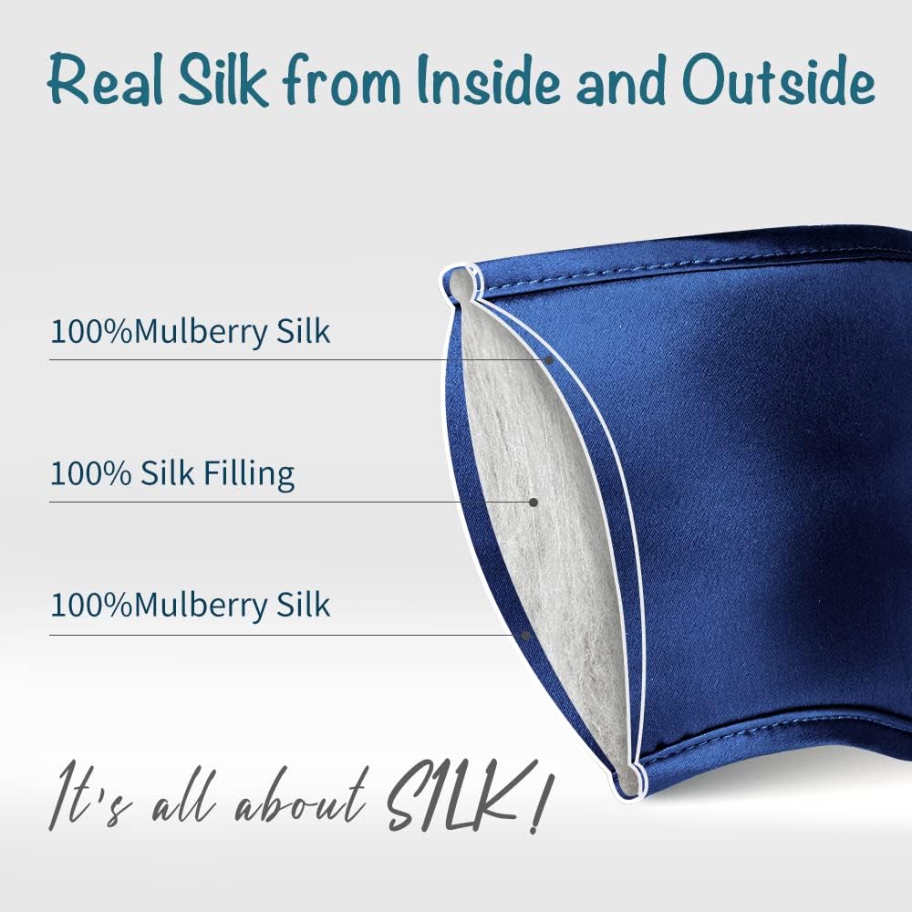 LULUSILK Mulberry Silk Sleep Eye Mask Blindfold with Elastic Strap Headband, Soft Eye Cover Eyeshade for Night Sleeping, Travel, Nap (Navy Blue)