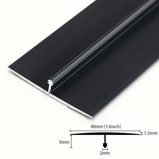3Pcs Aluminum T Molding Trim & Floor Transition Strips, Flat Divider Strip for Door Threshold and Joining Flooring Gaps of Laminate Planks Tile (2.9Ft x 1.6In, Matte Black)