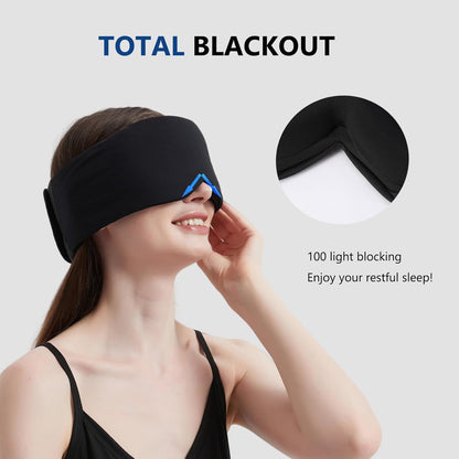 Sleep Mask ALASKA BEAR Wraparound Cool for Sensitive Sleeper Side or Back, Women and Men, Adjustable Headband Eye Mask and Earmuff Blindfold for Full Blackout, Upgraded w/o Buckles