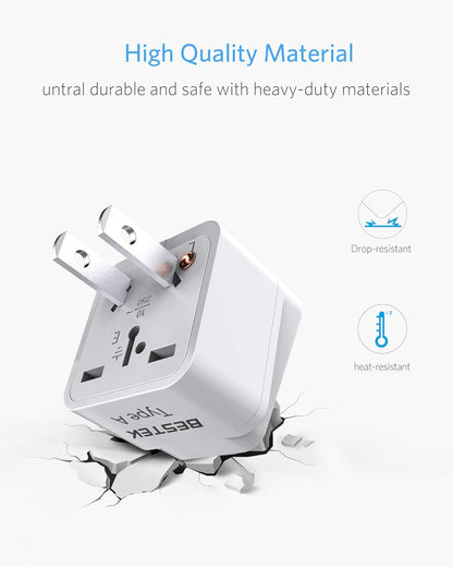 BESTEK Japan Travel Plug Adapter, Grounded Universal Type A Plug Adapter JP to US Adapter - Ultra Compact for US, Japan, China Phones, Laptops, Camera Chargers and More, 3 Pack