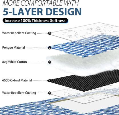 ZAZE Picnic Blankets Machine Washable, 80''x80'' Extra Large Waterproof Sandproof Foldable Compact Beach Blanket, Oversized XL Outdoor Mat for Spring Summer Camping, Park, Travel Grass(Blue and White)