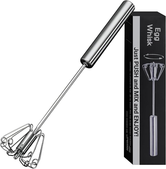 Egg Whisk,2025 Upgraded Stainless Steel Semi Automatic Whisk,Hand Wisk Egg Beater Easy to Use for Making Cream, Blending, Whisking, Beating & Stirring (12 Inch)