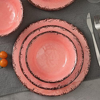 LEHAHA Pink Vintage Melamine Dinnerware Sets, Farmhouse RV Dishes Set for 4