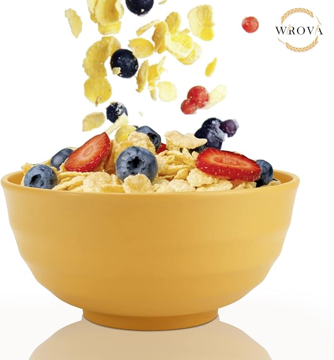 Wheat Straw Bowls Set 60 OZ Unbreakable Large Cereal Bowls Set of 6 Microwave and Dishwasher Safe Bowls Big Bowls for Apartment and Dorm BPA Free Soup Bowl for Serving Oatmeal and Salad Yellow