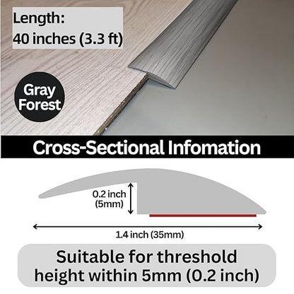 Floor Transition Strip Self Adhesive Carpet Wood Tile Vinyl Flooring Laminate Transition Cover Edge Trim Gap Doorway Threshold for Uneven Floors Heights Within 5 mm (40 inches, Gray Forest)