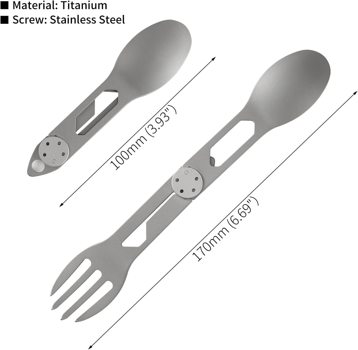 CMB Made Knives Titanium 2 in 1 Folding Fork and Spoon Combo Lightweight Camping Utensil, Spork for Backpacking, Hiking, Outdoor Survival Cutlery EDC Tool CMB-E01