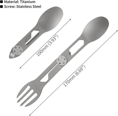 CMB Made Knives Titanium 2 in 1 Folding Fork and Spoon Combo Lightweight Camping Utensil, Spork for Backpacking, Hiking, Outdoor Survival Cutlery EDC Tool CMB-E01