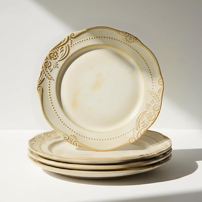 Ceramic Flat Plates Set of 4, 10.5 inch Reactive Glaze Stoneware Dish Set