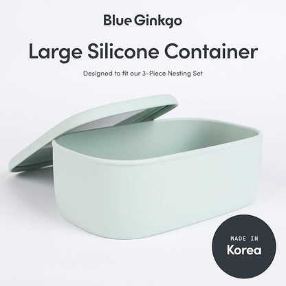 BLUE GINKGO Nesting Silicone Containers - Large Silicone Food Storage Container | BPA Free, Airtight, Dishwasher and Freezer Safe (47.5 oz) - Green