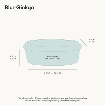BLUE GINKGO Nesting Silicone Containers - Large Silicone Food Storage Container | BPA Free, Airtight, Dishwasher and Freezer Safe (47.5 oz) - Green