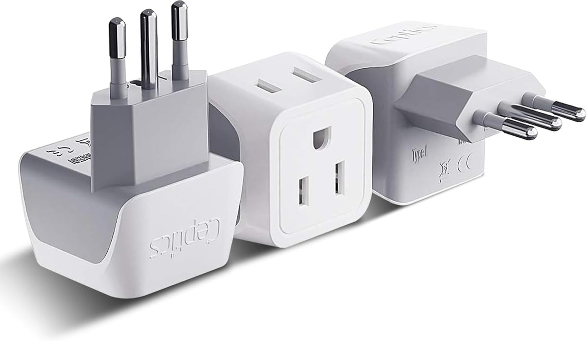 Ceptics Italy Travel Plug Adapter, Chile Plug Adapter with Dual USA Input, Compact Type L Plug Adapter, Safe Grounded Plug, Perfect for Cell Phones, Laptops, Chargers, 3 Pack - CT-12A