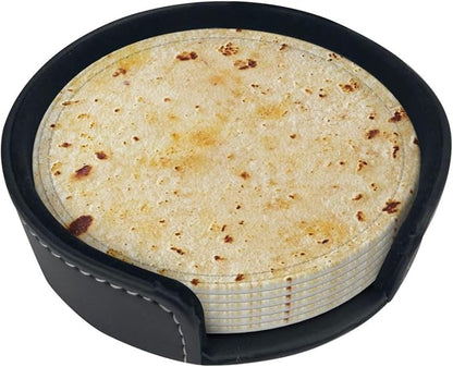 Tortilla Coasters for Drinks Set of 6, Round Leather Coaster