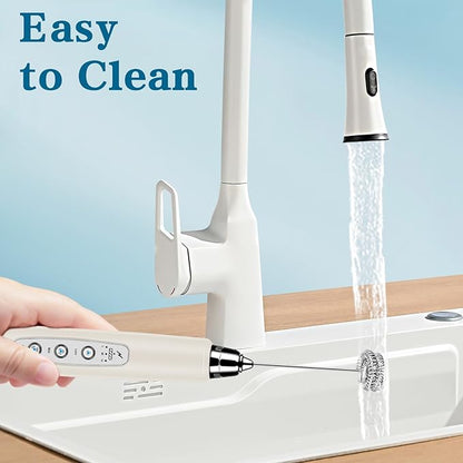 Milk Frother Handheld for Coffee, Electric Whisk 3 Speed Adjustable, Drink Mixer with Stainless 3 Whisks, Rechargeable Hand Frother Wand, for Latte Cappuccino Hot Chocolate Egg Beige