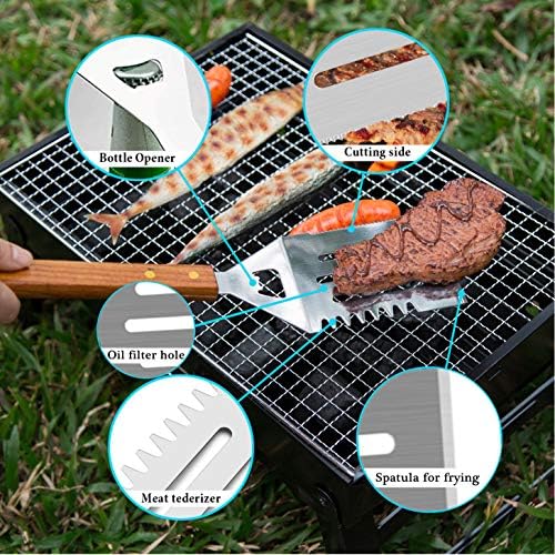 IMAGE Wooden BBQ Accessories Grill Sets,Stainless Steel BBQ Grill Tools Utensils Set for Outdoor Grilling, Cooking, Backyard Barbecue & Camping Gift for Man Dad Women Barbecue Enthusiasts Set of 4